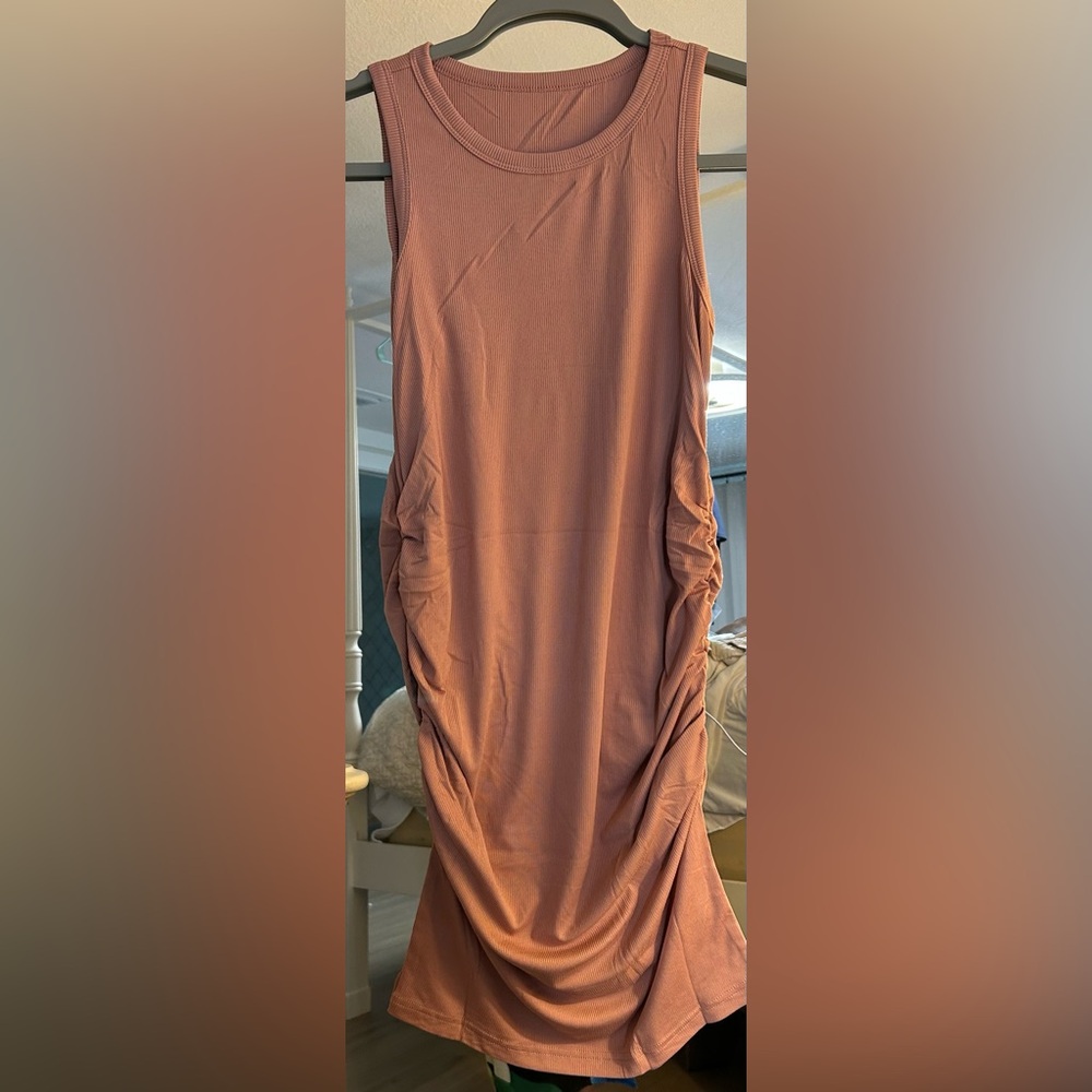 NEW Mauve Pink Maternity Dress Side Ruching Sleeveless Bodycon Dress S